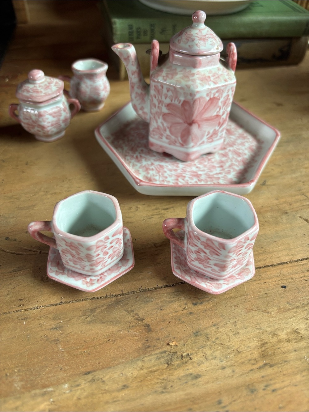 Vintage Miniature Porcelain Tea Set in Pink Floral
